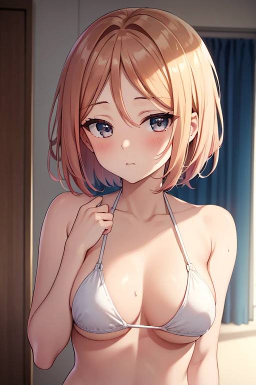  upper body,  top quality,  in ultra high quality, 8k, anime,  high resolution eyes,  an attractive woman , blush,  beauty,  young woman,  sex appeal, Forehead visible, Textured Breasts, High resolution breasts,  beautiful woman, Perfect description, Under...