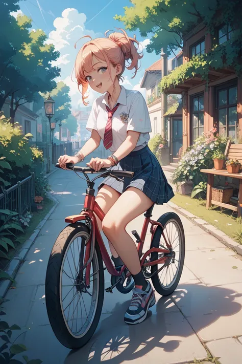 High school girl on bicycle 