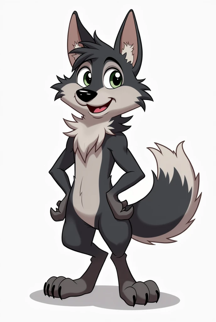 a cartoon wolf with a black and white tail and a black nose, concept art inspired by Caspar Wolf, tumblr, furry art, wolf fursona, hyena fursona, anthropomorphic wolf male, fursona commission, fursona art, anthropomorphic wolf, fursona furry art commission...