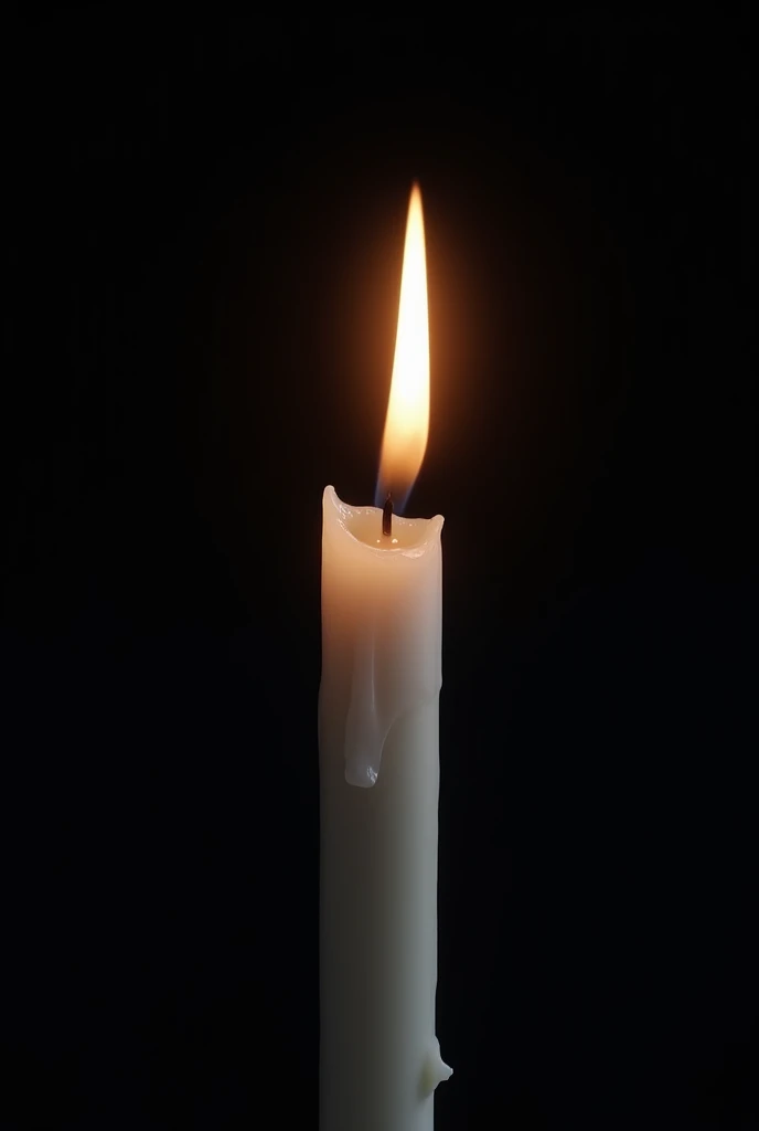 Masterpiece, Ultrarealistic photography, Black background, White burning candle