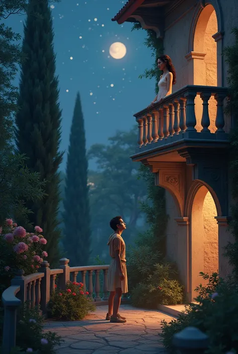 Romeo and Juliet scene on the balcony