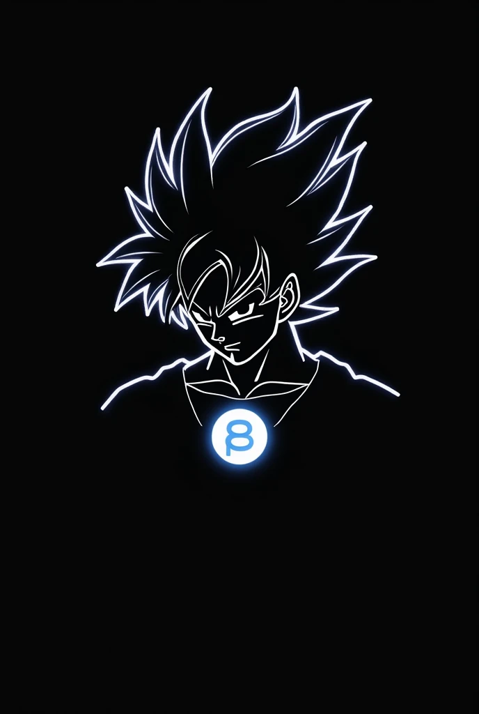 Design a minimalist yet striking anime-inspired graphic for a blacCreate a minimalist yet impactful Dragon Ball-themed design for a black T-shirt, primarily using white line art with subtle accents of light blue for contrast. The design should be clean, mo...