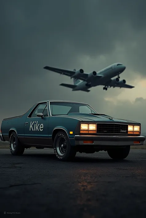 Auto El Camino 1982 with the name of Kike and a plane in a silhouette 