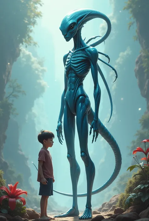 Alien standing with human 