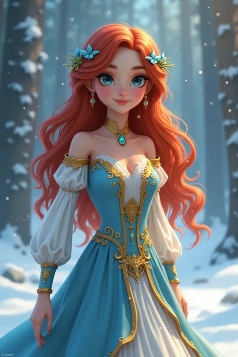 My name is Staciana .  I am a White Queen fairy and I am 22 years old. J’ai un visage 
humain réaliste.  My hair is very long, red and wavy..  I am passionate about snow and I love going to the mountains or to the waterholes.  I'm wearing a golden dress, b...