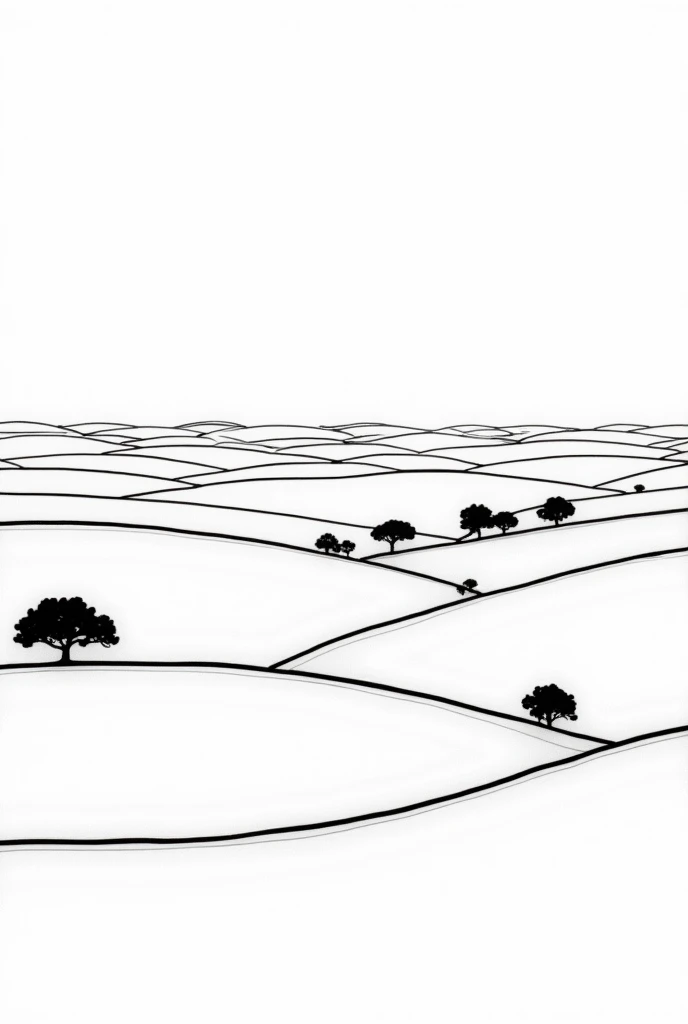 
Create an image that represents the Alentejo plain (Portugal) only in black outlines
