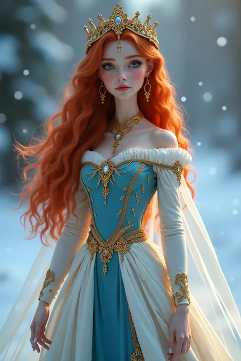 My name is Staciana . I am a fairy queen white and I am 30 years old. J’ai un visage 
humain réaliste. My hair is very long, red and wavy..  I am passionate about snow and I love going to the mountains or to the waterholes.  I'm wearing a gold dress, blue ...