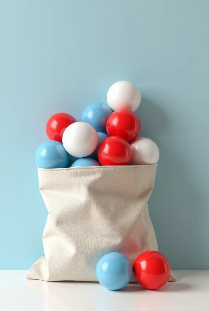  create an image by inserting a bag:  2 blue balls ,  3 red balls and 2 white balls 