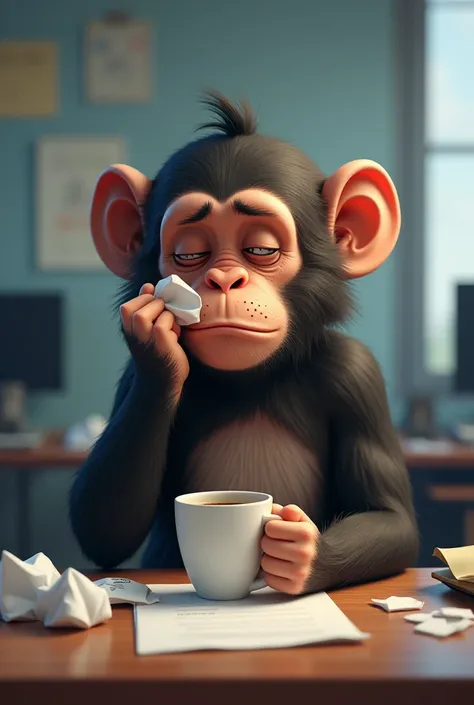 Female monkey sick with the flu at work