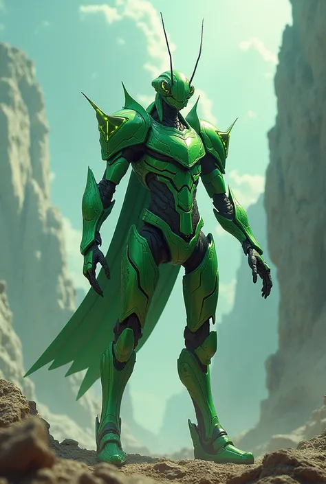 hero wearing armor based on a green anime-style Mantis