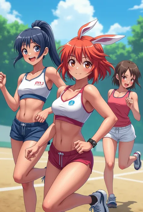 Athletic girls in anime version without panties