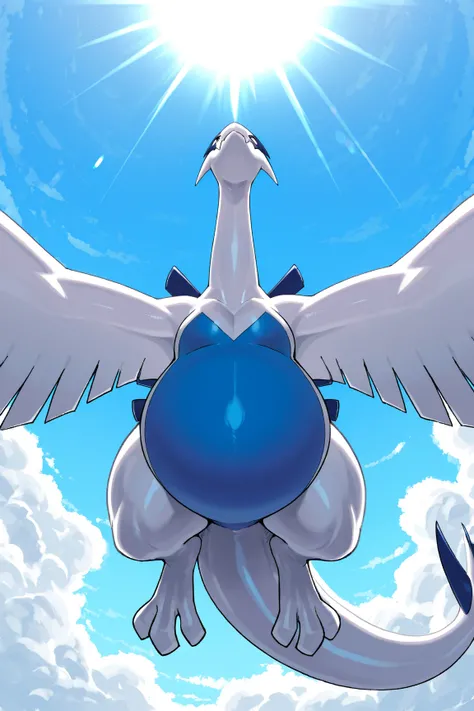 My belly and limbs are very fat,

Too much fat and not muscular

A majestic and powerful Lugia, a large, dragon-like Pokémon with an elegant and streamlined body. Its body is primarily white with a smooth, slightly reflective surface. Its underbelly and th...