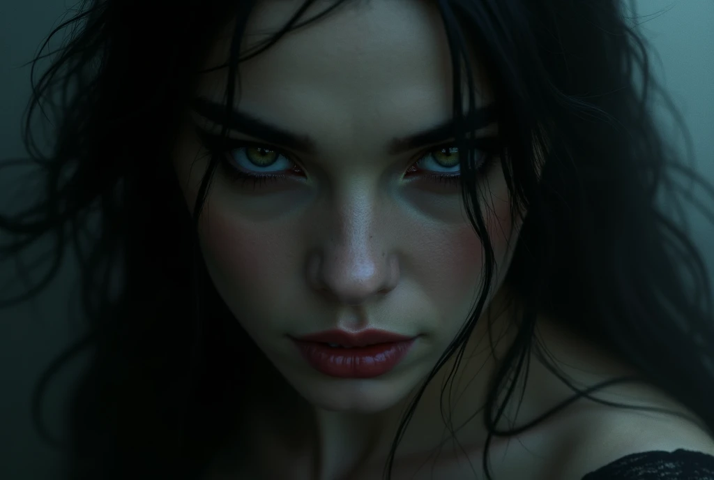 The eyes of a beautiful, greedy and ambitious woman, a dangerous and bewitching seducer who tries to lure her into a trap of destruction, full of vile calculations and immoral malice.