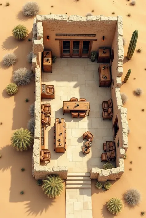 Floor plan of a bar, From above, in the desert