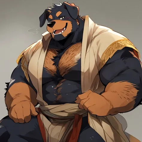 dog, furry, rottweiler, handsome, very muscular, very big, extremely hot and sexy, beard, hair, chest hair, charming eyes, solo, male, happy expression, daddy, full body, big body, green medieval clothes, middle aged, by hyaku, by darkgem, by glitter trap ...