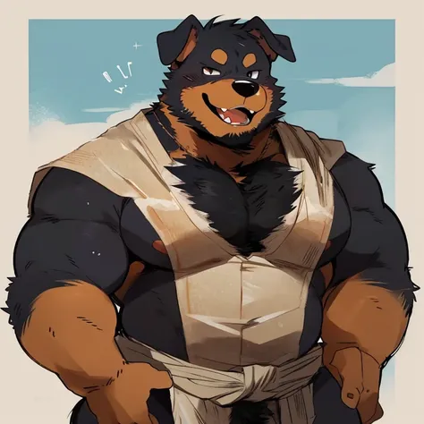 dog, furry, rottweiler, handsome, very muscular, very big, extremely hot and sexy, beard, hair, chest hair, charming eyes, solo, male, happy expression, daddy, nsfw, full body, big body, green medieval clothes, middle aged, by hyaku, by darkgem, by glitter...