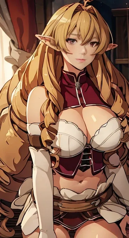 Elinalise Dragonroad tied hair big curly red eyes medium boobs medium large abdomen shaved thighs big thighs white thighs thighs thighs white thighs sexy white bra dreaming in the mirror thick thighs