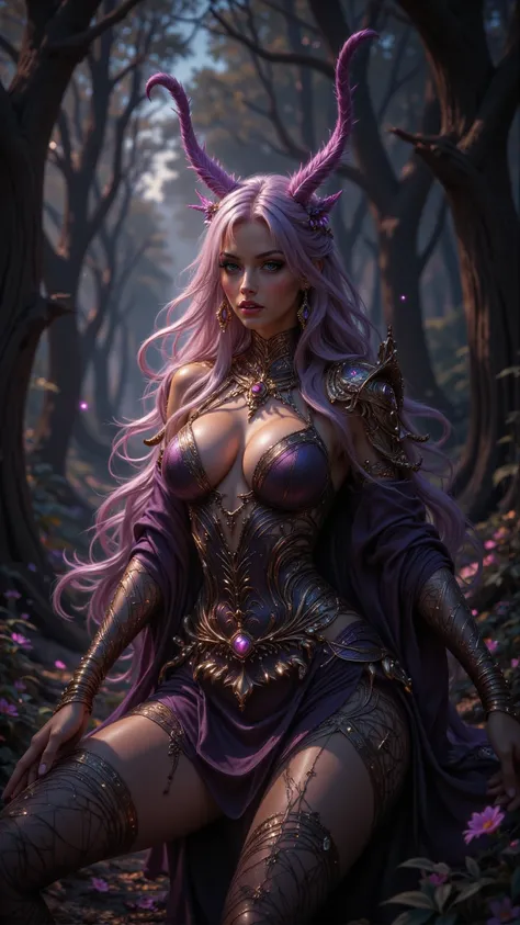 this（woman）： A mesmerizing surreal 4K scene ，With exquisite detail ， magic elements and dramatic lighting ， shows a powerful and charming warrior in a fantasy realm ， captured at stunning resolution and vivid HDR depth。