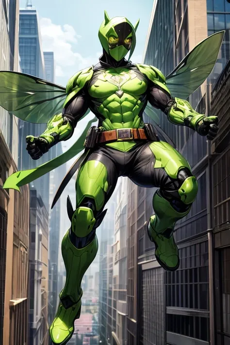 ((best quality)), ((masterpiece)), (detailed), 1 male, full body, 25 years old, masked, lemon green mask covering his entire head, smooth head, mask covering his mouth, 1 small crest on his head, oxygen mask, angry expression, black collar, tall and strong...