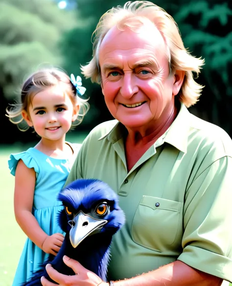 Rod Hull with his daughter Katrina Hitton and the Emu 