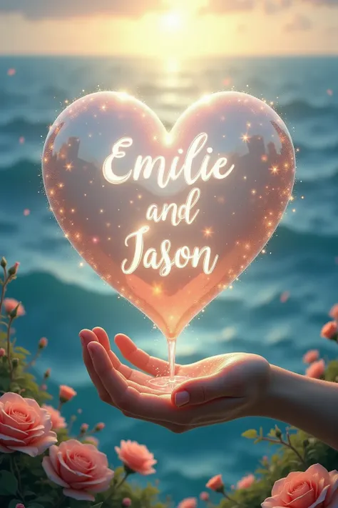  A heart with Emilie written on it & Jason. Heart of the Sea of Love  
