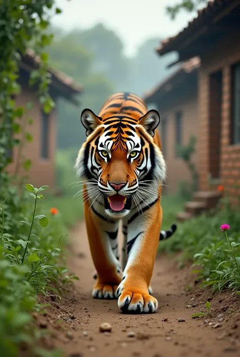 Make a video in which tiger inter in village. Make it for s type