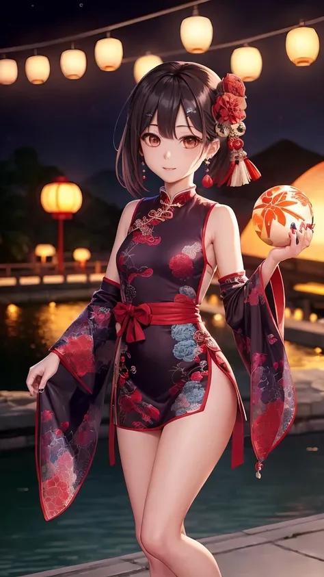  top quality, official art,  Extremely Detailed CG Uniform 8k Wallpaper, (Wide-angle lens), 1 girl working part-time, (Meiyu Edelfeldt),, dark hair , Brown Eyes ,迷人的微lol, National Foundation , barefoot,  Clear Dress,  Butterfly,  Butterfly headdress,  Back...