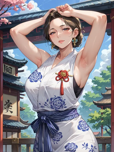 score_9, score_8_up , score_7_up ,source_anime ,
  mature women , 
ancient japanese calligraphy in the form of a cat, sleeveless yukata, spread armpits 