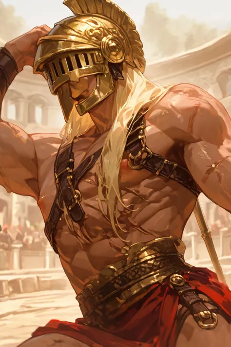 masterpiece, newest, absurdres, safe Solo, high detailed, male, handsome masculine male, Sexy male. Masculine male. Handsome Male, sexy male, Seductive, tanned skin, dark caramel skin, bronce skin, male, Roma gladiator, Exposed chest, exposed nipples, helm...