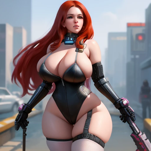 aroused full-figured bbw Molly C Quinn, amorous, libidinous, curvaceous, voluptuous, matronly proportions, fair skin, big sagging boobs, narrow waist, wide hips, thunder thighs, Cyberpunk 2077 aesthetic, intimate setting, in the style of a digital painting...