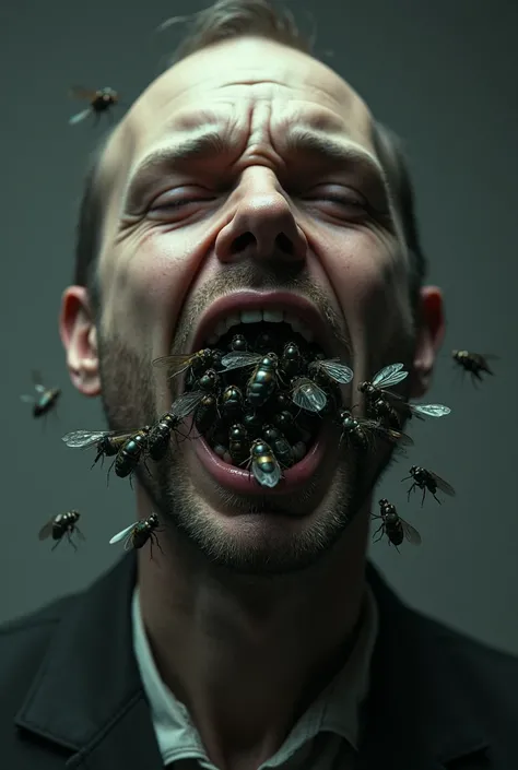 flies coming out of a man's mouth