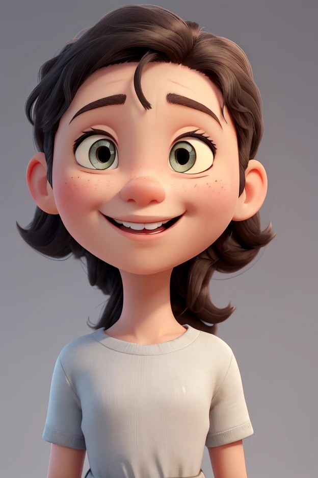 A 3D cartoon floating avatar, reminiscent of Apple Memoji, portrays a young african female with short, tousled black hair, radiating a joyful and confident expression through a bright smile. The character is facing the viewer, with a captivating design and...