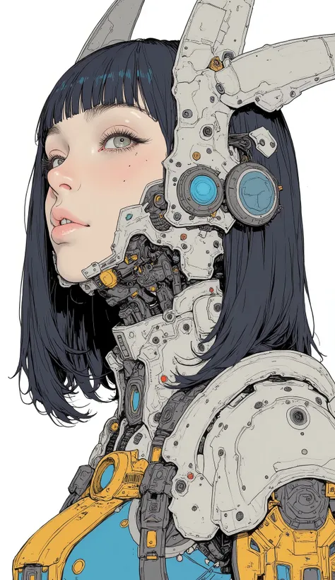 a close up of a drawing of a robot with a helmet on, Shirou Masamune, a close-up of a woman in a blue and yellow costume ,  pixiv contest winner, creation, # Mecha, Mecha inspired, anime Mecha aesthetic, cool Mecha style, japanese Mecha, Mecha asthetic, wh...