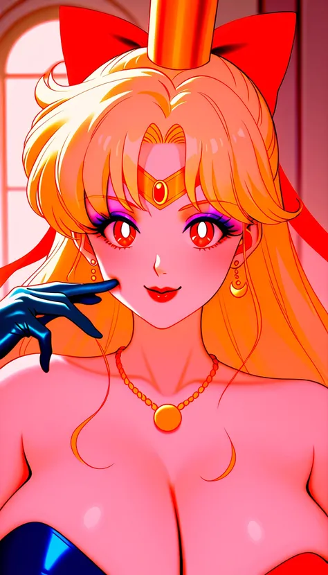 score_9,score_8_up ,score_7_up , ,    Masterpiece,    Hi-Res,    shiny clothes,   cute,1 girl, Atsugessho:5.0,(Minako Aino\(Sailor Moon\)):4.5,   Heavy makeup,    long hair, (   Gold hair:1.1),  (   white skin:1.3), , Red gem on forehead,  red lipstick,   ...