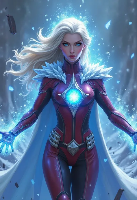 Here's a detailed prompt for your Elsa, Magneto, and Cyclops fusion:

"A powerful fusion of Elsa from Frozen, Magneto from X-Men, and Cyclops from X-Men, combining their iconic powers and appearances into one formidable mutant. This character has Elsa's pl...