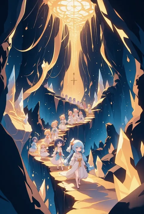  cave, chibi,A procession of girls