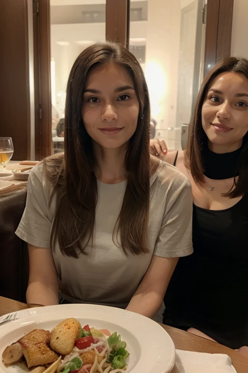 Beautiful woman with straight hair having dinner with her mom and dad