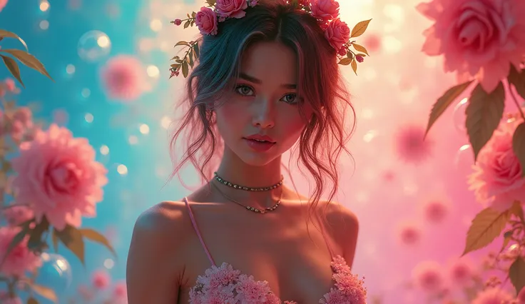 ( masterpiece), ( High quality), ( porn theme), ( disheveled hair ),   A girl), (fashionable clothes), They are standing, model, observer, (interview),  beautiful and beautiful eyes ,  delicate and beautiful face, floating, (Alta Chroma ), (Colorful Bounce...