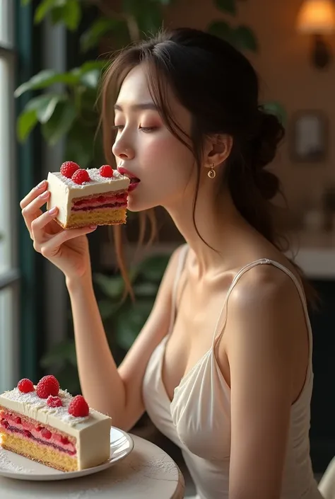 With some cake and she is skinny