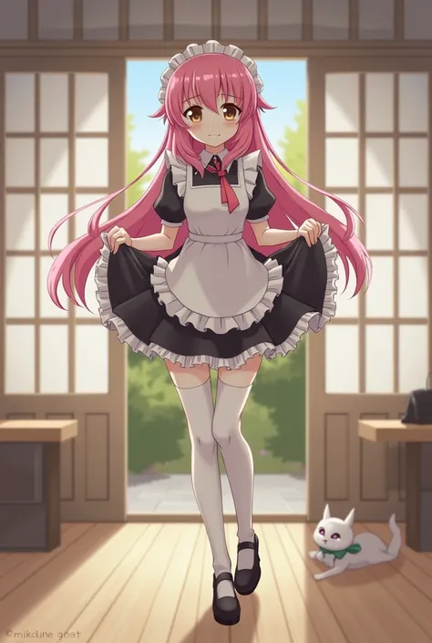  I want to make pictures of other poses based on this character with pink hair and maid clothes。
Please change only facial expressions and poses without changing facial parts。

Mr.々I want a picture with a color 々 value with expressions and poses。