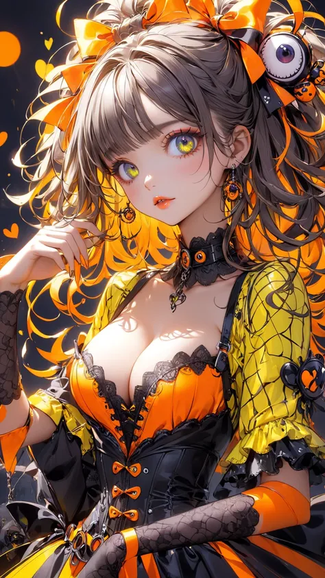   Tim Burton Style、cleavage、 neon 、 Yellow and Orange 、