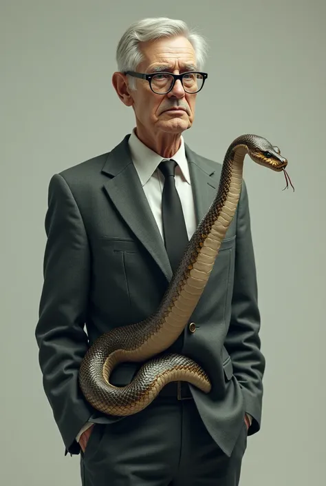  a gray-haired middle-aged man with tight glasses gives birth to a snake out of the ass