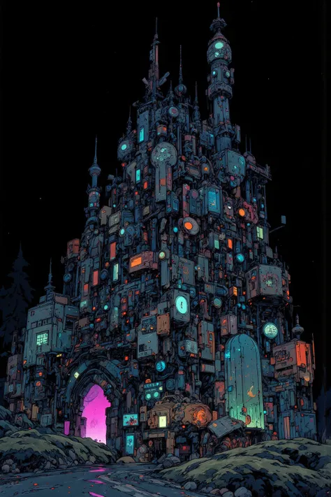 A huge underground castle and castle town, inhabitants of the underworld with well-developed eyes,Unique species ,  ornaments that glow in the dark , ultra realistic configuration , surreal style in Las Vegas,Neo Digital Art , Surrealistic Digital Artwork ...