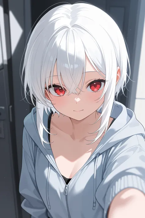 Beautiful girl with white hair and red eyes