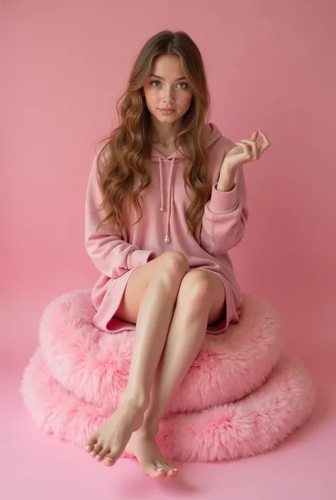 Create a photo of a beautiful girl sitting on her pink pussy