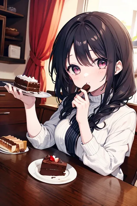 girl eating chocolate cake