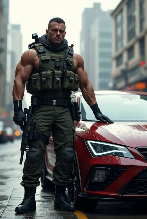 Soldier, muscular, seat leon car