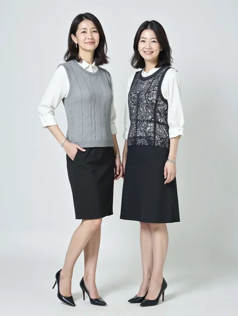 Japanese Wife（45 years old）、1 Japanese wife 、 Married Women Have Short Black Hair 、( Well preserved )、 The married woman is wearing a thin white sweater、黒の knee-length skirt、 pumps、 The married woman smiles shyly 、  The married woman has an elegant and cle...