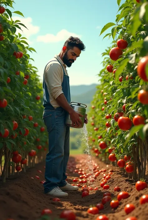 Virat Kohli is watering the ripe tammato field