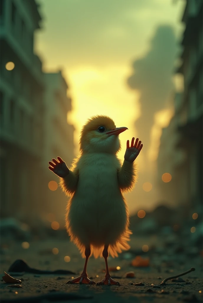  A mesmerizing close-up portrait of a gorgeous little bird illuminated by the soft,  golden light of a tranquil morning ,  with vibrant bokeh balls gently framing itsTitle and Text:
The title "Buenaventura"  and the subtitle " NEEDS GOD "  are prominently ...